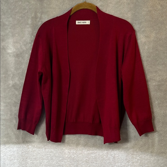 Grace Karin Sweaters - Grace Karin Women's Deep Red Open Front 3/4Sleeve Cardigan